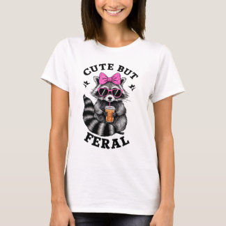 Cute But Feral Funny Colourful Racoon Wi T-Shirt