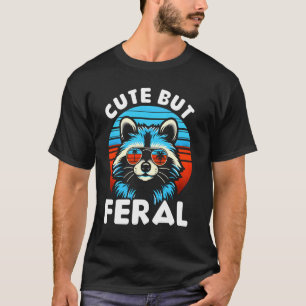 Cute But Feral Funny Colourful Racoon With Sunglas T-Shirt