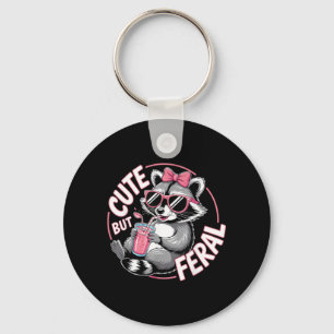 Cute But Feral Funny Colourful Racoon with Sungles Keychain