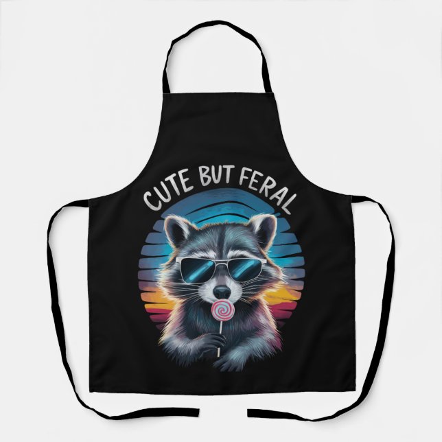 Cute But Feral Funny Raccoon Apron (Front)