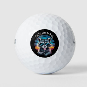 Cute But Feral Funny Raccoon Golf Balls