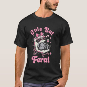 Cute But Feral Funny Raccoon Meme Shirt Pink Bow S