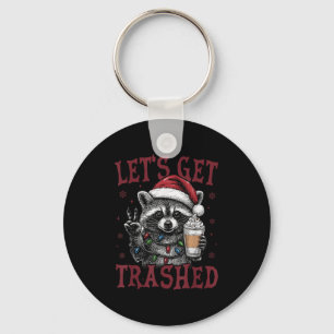 Cute But Feral Funny Raccoon Santa Christmas Match Keychain