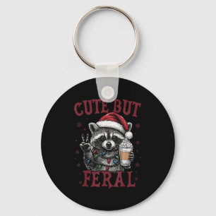Cute But Feral Funny Raccoon Santa Christmas Match Keychain