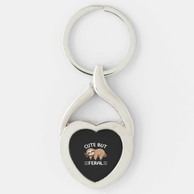 cute but feral funny sloth for animal lover men wo keychain (Front)