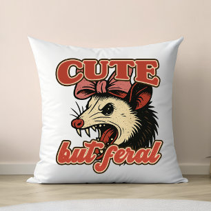 Cute But Feral Possum: Vintage Sarcastic Humour Throw Pillow