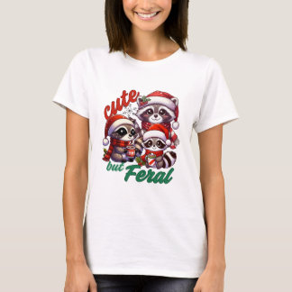Cute But Feral Raccoon Christmas T-Shirt