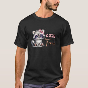 Cute But Feral Raccoon Coquette Girly Pink Bow Gir T-Shirt