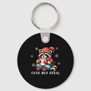 Cute But Feral Raccoon Drink Hot Cocoa Christmas W Keychain