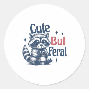 Cute But Feral Raccoon Drinking Boba Toddler Vinta Classic Round Sticker