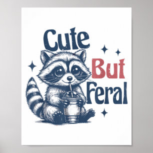 Cute But Feral Raccoon Drinking Boba Toddler Vinta Poster