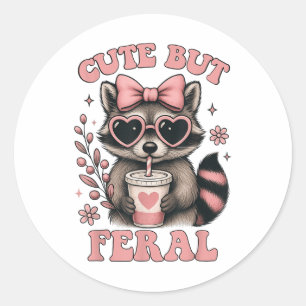 Cute But Feral Raccoon Sungles Funny Meme Summer Classic Round Sticker