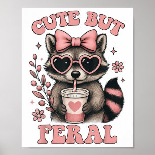 Cute But Feral Raccoon Sungles Funny Meme Summer  Poster