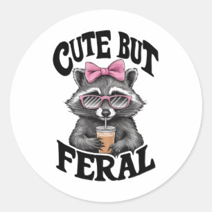 Cute But Feral Racoon With Sunglasses Racoon Classic Round Sticker