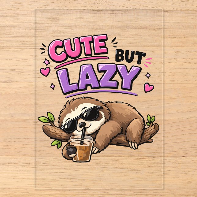 Cute but lazy sloth with iced coffee acrylic invitations (Front)