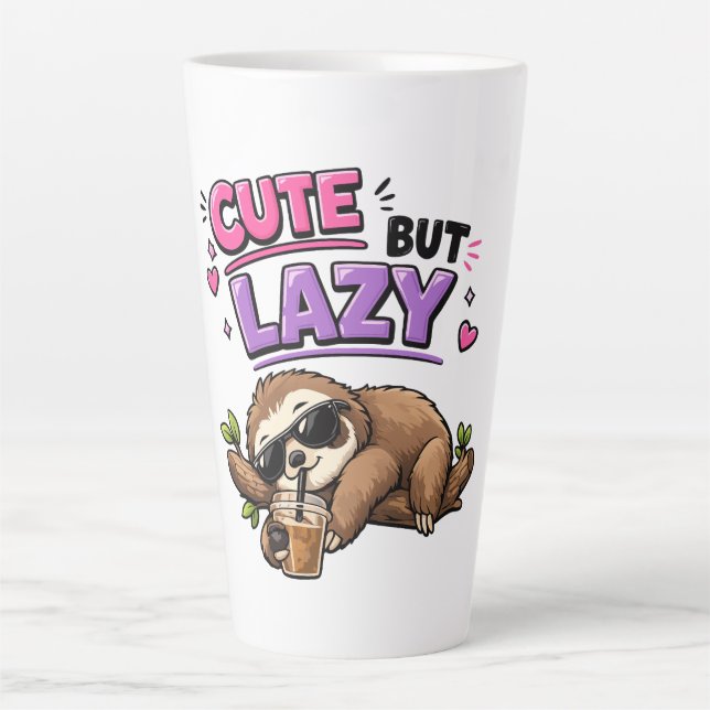 Cute but lazy sloth with iced coffee latte mug (Front)