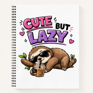 Cute but lazy sloth with iced coffee notebook