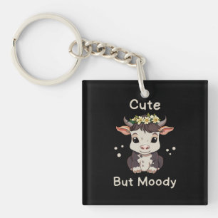 Cute But Moody Cow Lovers Farm Baby Cow Keychain
