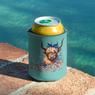 "Cute But Moody" Retro Cow Floral Watercolor  Can Cooler