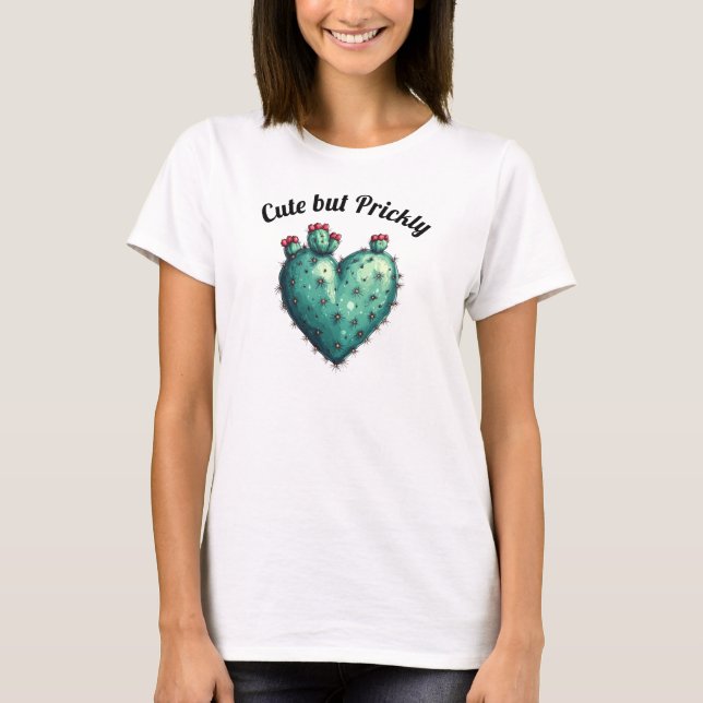 Cute but Prickly Cactus Heart Valentine's Day T-Shirt (Front)