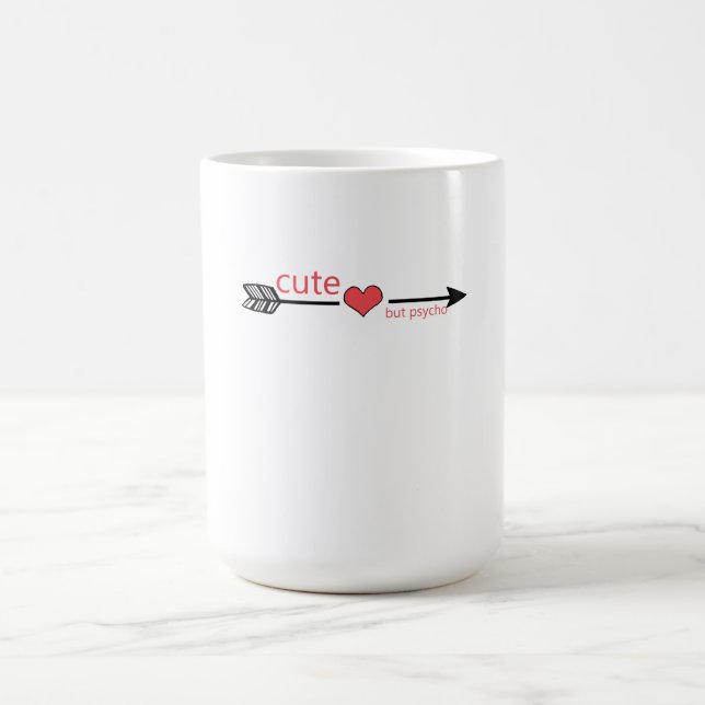 Cute but Psycho Black Arrow Red Heart Magic Mug (Center)