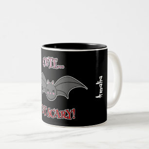 Cute but Scary Bat Add your Name Two-Tone Coffee Mug