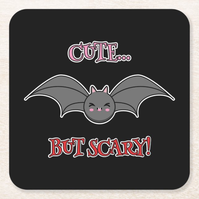 Cute but Scary Bat Square Paper Coaster (Front)
