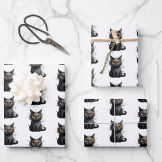 Cute But Scary Black Cat Design Wrapping Paper Sheet