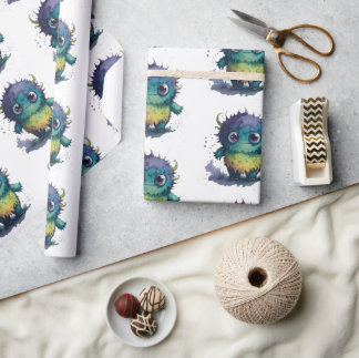 Cute But Scary Cartoon Monster Design Wrapping Paper