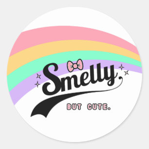 cute but smelly funny harajuku pastel rainbow pink classic round sticker