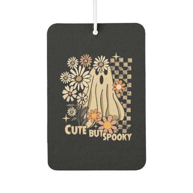 Cute but Spooky Funny Floral Halloween Ghost Check Air Freshener (Front)