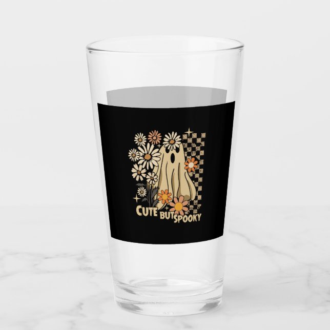 Cute but Spooky Funny Floral Halloween Ghost Check Glass (Front)