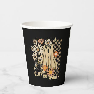 Cute but Spooky Funny Floral Halloween Ghost Check Paper Cups