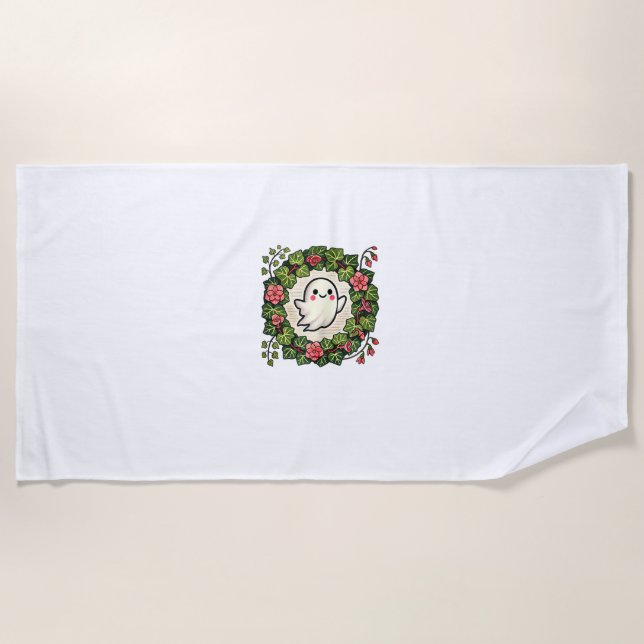 Cute but Spooky Ghost Illustration Tank Top Beach Towel (Front)