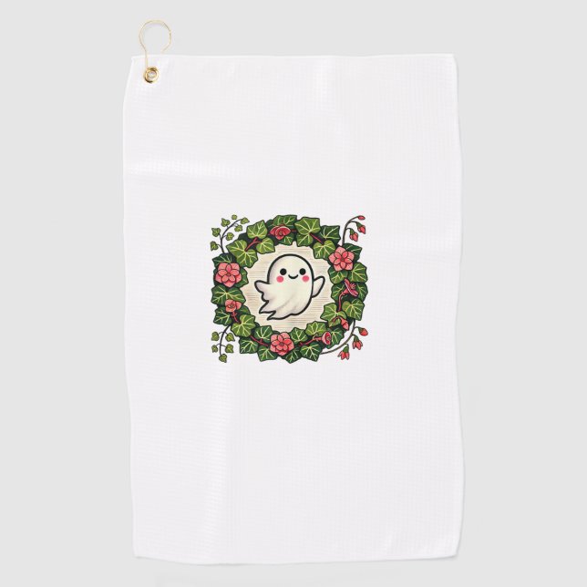 Cute but Spooky Ghost Illustration Tank Top Golf Towel (Front)