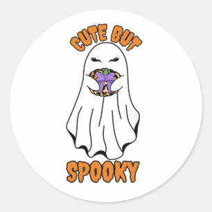 Cute but Spooky Halloween Ghost Holding a Pumpkin Classic Round Sticker