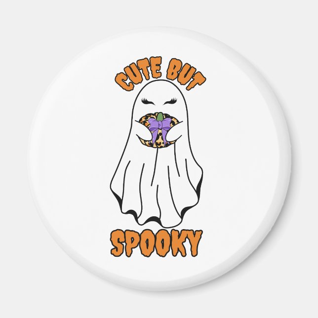 Cute but Spooky Halloween Ghost Holding a Pumpkin  Magnet (Front)