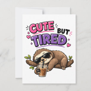Cute but tired sloth with iced coffee invitation