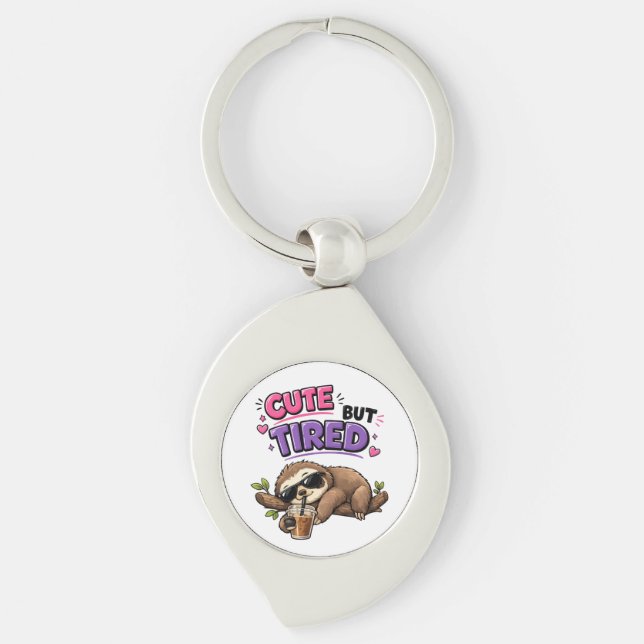 Cute but tired sloth with iced coffee keychain (Front)