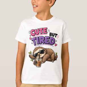 Cute but tired sloth with iced coffee T-Shirt