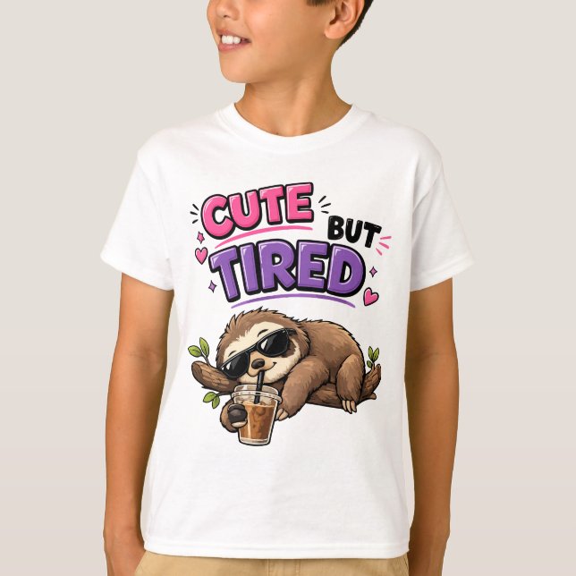 Cute but tired sloth with iced coffee T-Shirt (Front)