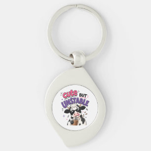 Cute but unstable cow with iced coffee keychain