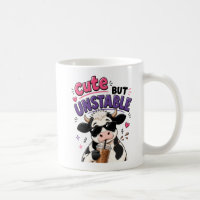Cute but unstable cow with iced coffee
