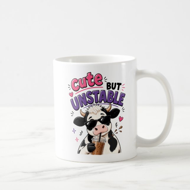 Cute but unstable cow with iced coffee mug (Right)