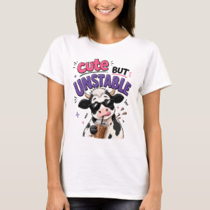 Cute but unstable cow with iced coffee T-Shirt
