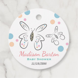 Cute Butterflies and Dots Girl Baby Shower Favour Tags