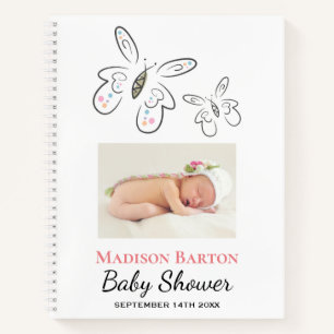 Cute Butterflies and Dots Girl Baby Shower Notebook