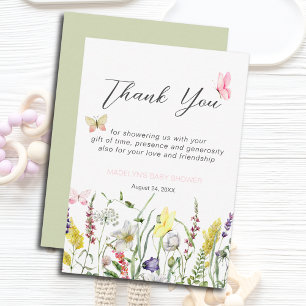 Cute Butterflies and Wildflowers Baby Shower Thank You Card