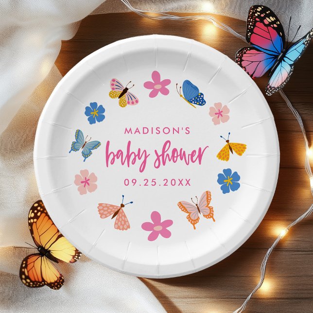 Cute Butterflies Baby Shower Paper Plate (Creator Uploaded)