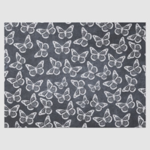 Cute Butterflies Elegant Chic Pattern White Grey Tissue Paper